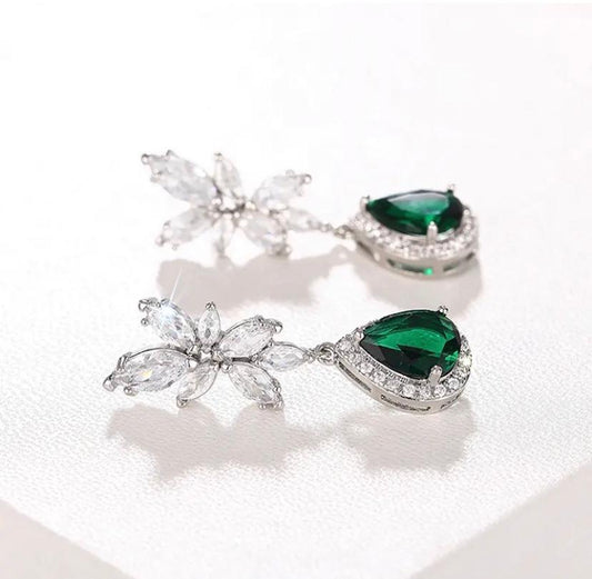 Elegant Emerald Flower Earrings