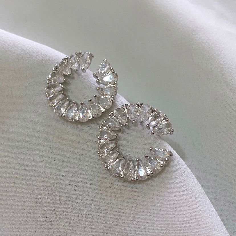 Rhodium CZ Wreath Earrings